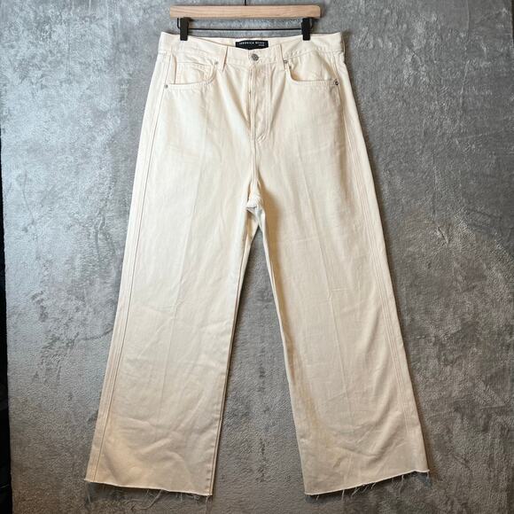 Veronica Beard Taylor Frayed Relaxed Wide Leg High Rise Size 31 X 29' Ecru Cream - Picture 1 of 8